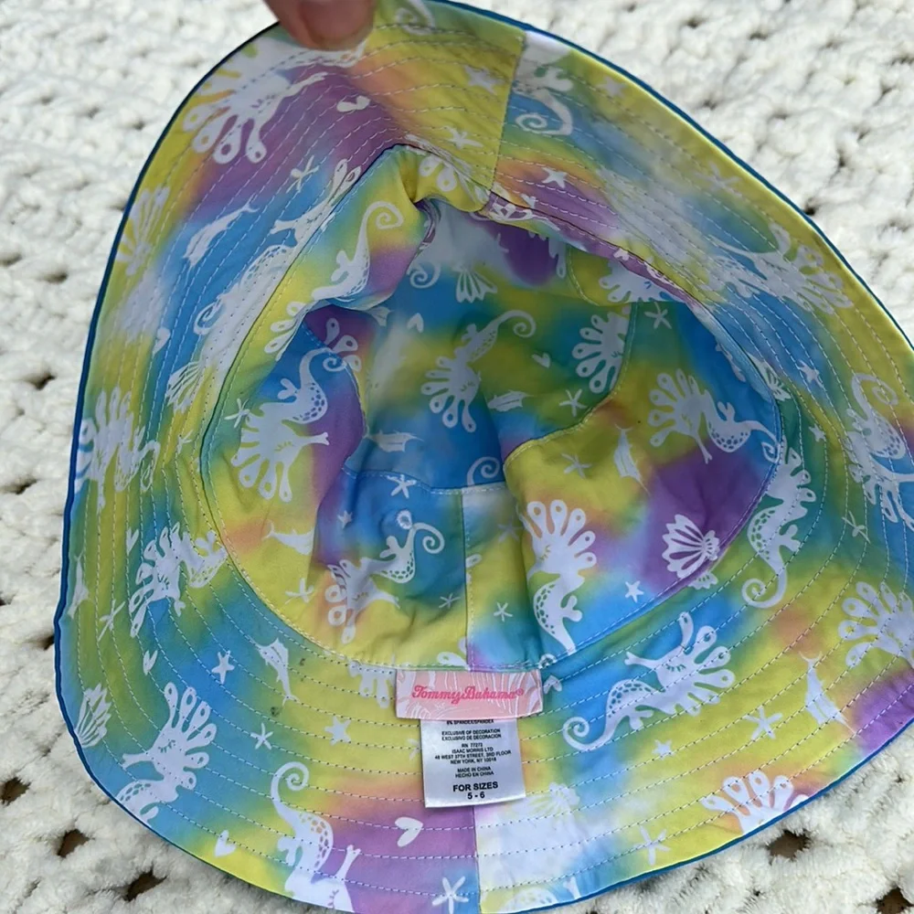 Tommy Bahama Seahorse Reversible Swim Summer Bucket Hat Girls Adjustable 5/6